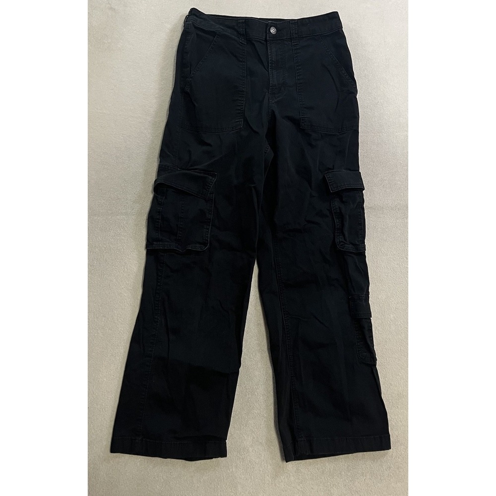 Hollister Ultra High Rise Baggy Cargo Utility Pants Women's Size 29R Black Y2K